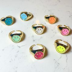 Dainty gold stacking ring. Colorful, Funny - perfect for summer! So simple and chic. Bridesmaid, Friend, Bestie, Sister or birthday gift. Super dainty and feminine. Perfect everyday ring Size： around 6.5 Trendy Adjustable Gold Enamel Ring, Trendy Pink Enamel Ring For Gift, Trendy Pink Enamel Ring As Gift, Gold Enamel Stackable Rings As Gift, Trendy White Enamel Rings, Playful Gold Jewelry With Smiley Face, Pink Stackable Enamel Ring As A Gift, Pink Enamel Stackable Ring As Gift, Trendy Gold Stackable Rings For Gift