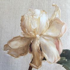 a painting of a white flower on a gray background