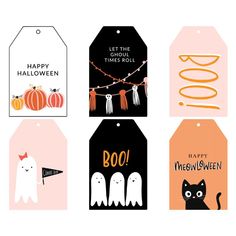 halloween gift tags with cats, ghost and pumpkins