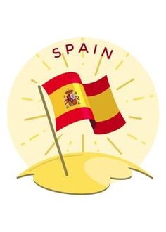 the spanish flag is waving on top of a hill