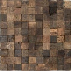 a wall made out of wooden planks with different shades of brown and black squares