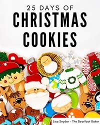 the cover of 25 days of christmas cookies, with an image of santa and other holiday treats