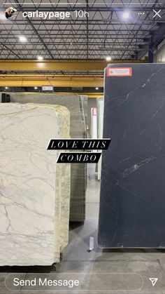 some marbles are stacked on top of each other in a warehouse with the words love this combo above them