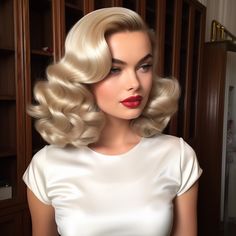 Old Hollywood glamour with soft, retro waves can be a stunning choice. Retro Volume Hair, Finger Waves With Diamonds, 40s Hollywood Hair, 1920s Hollywood Glamour Hair, Old Hollywood Glam Jewelry, Retro Waves Short Hair, Old Money Waves Hair, Glam Waves Medium Length Hair, Old Hollywood Hair And Makeup