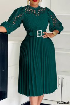 Olivia Mark - Office-Worthy Lace Overlay Midi Dress with Zipper Evening Gowns With Sleeves, Knitted Lace, Guest Dress, Lace Midi, Lace Midi Dress, Lace Panelled, Lace Maxi Dress, Lace Knitting, Lace Overlay