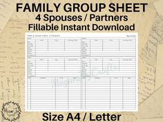 the family group sheet is full of letters and numbers