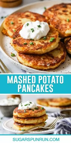 mashed potato pancakes with whipped cream on top