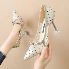 Pocka dot heels Clear Shoes, Vintage Sandals, Girls Heels, Women Platform Shoes, Womens Sandals Summer, Womens Stilettos, Womens Summer Shoes, Heels For Women, Clear Heels