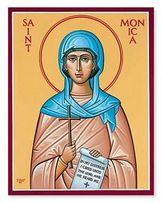 an icon of saint monica holding a paper