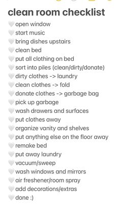 the clean room checklist is shown in white