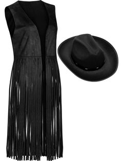 PRICES MAY VARY. Western Cowgirl Costume Set: our cowgirl western outfits for women consist of 1 pc western fringe jacket and 1 pc western cowgirl hat, which can meet most people's preferences and decorative needs, and is a nice combination of cowgirls Vintage Cowgirl Outfit: this black fringe vest is designed in a cool 70s western hippie style, with faux suede fringe hem on the front, which is stylish and sleeveless; Add a cool and different feel to your retro themed party with a cowgirl hat th Cowgirl Outfits Party Western Style, Cowgirl Costume For Women, Black Cowgirl Outfit, Cowgirl Outfits Party, Women 70s, Cowgirl Outfits For Women, Classy Cowgirl, Black Cowgirl, Cowgirl Costume