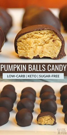 pumpkin balls candy with text overlay that says low carb keto sugar - free