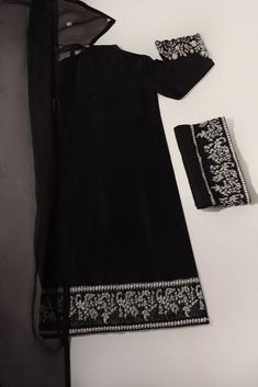 Black Semi-stitched Palazzo Set With Mirror Work, Black Silk Anarkali Palazzo Set, Black Chanderi Palazzo Set With Mirror Work, Eid Evening Palazzo Set With Dupatta, Palazzo Set With Dupatta For Evening Eid, Evening Palazzo Set With Dupatta For Eid, Black Silk Palazzo Set With Resham Embroidery, Black Georgette Palazzo Set For Evening, Black Palazzo Set For Evening Eid