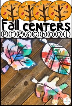 fall centers for preschool and homeschool with the words, autumn leaves on them