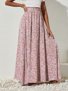 Tween Girls' Everyday Casual Woven Floral Print Skirt Maxi Skirt Multicolor Boho   Woven Fabric Ditsy Floral Flared,Slit Non-Stretch  Tween Girls Clothing, size features are:Bust: ,Length: ,Sleeve Length: Casual Pink Flowy Skirt, Cheap Pink Floral Print Maxi Skirt, Pink A-line Maxi Skirt For Summer, Pink Floral Print Flowy Skirt, Pink Floral Print Relaxed Skirt, Floral Print Skirt, Plus Size Skirts, Casual Skirt, Kids Sleepwear