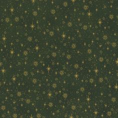 a green background with gold stars and snow flakes on the bottom half of it