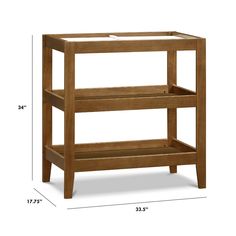 a wooden shelf with two shelves on each side and measurements for the bottom half of it