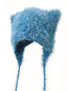 a blue hat with fuzzy fur on it