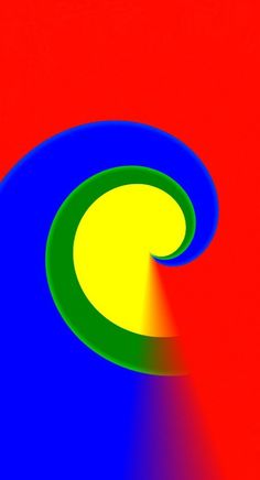 an image of a blue and yellow object on a red background with light coming from the center