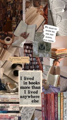 collage of books with words above them