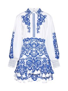 College Vibes, Long Sleeve Embroidered Dress, Fashion Forecasting, Amanda Uprichard, Cotton Shirt Dress, Alice And Olivia, Dream Style, Blue Mini Dress, Vestido Casual