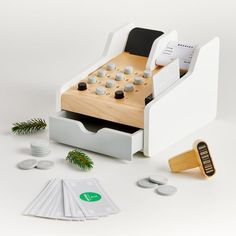 a wooden board game set sitting on top of a table