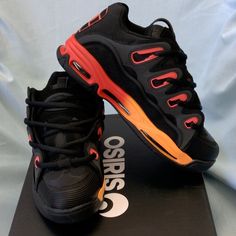 This Shoes Is Fire With This Cool Color Black Orange Black It's Really A Magnifying Bright Sole. Nubuck Material Strong Shoes That Air That Adds To Comfort Your Ankle Will Be Well Protected Osiris D3, Osiris Shoes, Black Orange, Orange Black, Black Color, Athletic Shoes, Men's Shoes, Man Shop, Orange