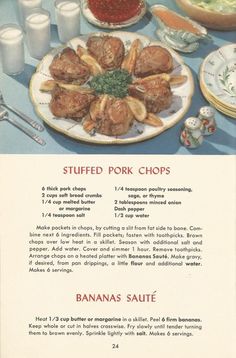 an advertisement for stuffed pork chops on a table