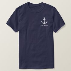 Personalized Blue Anchor Nautical Embroidered t-shirt Short Wedding Dress Beach, Nautical T-shirt With Graphic Print For Sailing, Sail Colored Short Sleeve Nautical T-shirt, Anchor Shirts, Nautical Short Sleeve T-shirt For Sailing, Cheap Nautical Cotton T-shirt, Navy Cotton Nautical T-shirt, Tshirt Men, Blue Anchor