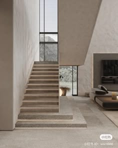 the stairs in this modern house are made of concrete