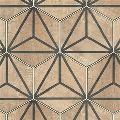 an abstract wooden wallpaper design with black lines and geometric shapes on the wood grained surface