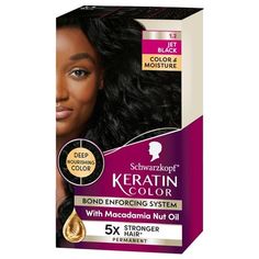 Schwarzkopf Keratin Color Permanent Hair Dye Color Cream, 1.2 Jet Black - Professionally-inspired hair color for women. This hair dye provides rich, striking color on all hair textures - with up to 80% less breakage vs untreated hair. The Keratin hair color formula was developed with professionals to provide deep color and brilliant shine Size: 2.1 x 3.9 x 6.56 inches; 8.78 ounces. Best Black Hair Dye, Permanent Hair Dye Colors, Schwarzkopf Color, Black Hair Dye, Jet Black Color, Hair Color Formulas, Hair Textures, Schwarzkopf Professional, Permanent Hair Dye