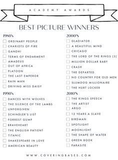 the best picture winners list is shown in black and white, with an arrow above it