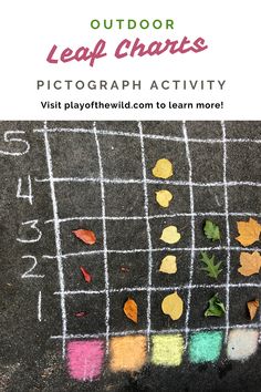 leaves on the ground with text overlay that reads, outdoor leaf chart pictograph activity