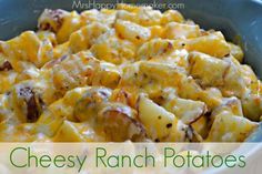 cheesy ranch potato casserole in a pan with the title above it