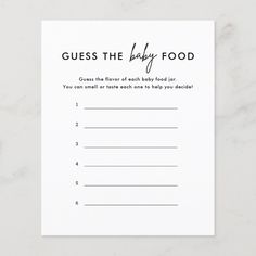 guess the baby food game card on a marble surface with white paper and black ink