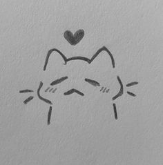 a drawing of a cat with a heart on it's forehead and eyes closed