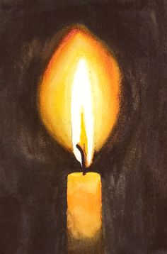 a painting of a lit candle in the dark