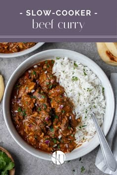 the slow cooker beef curry is ready to be eaten