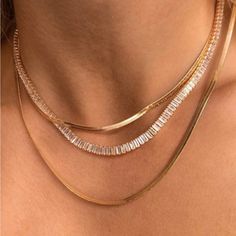 Brand New 18k Gold Plated Over Stainless Steel; Will No Tarnish Cz Clear Shiny Simulated Diamonds 16” Chain. Jewelry Box And Polish Cloth Included. Baguette Tennis Necklace, Tennis Diamond Necklace, Tennis Necklace Diamond, Xmas Sale, Sale Off, Merry Christmas To All, Necklace Diamond, Cz Jewelry, Tennis Necklace