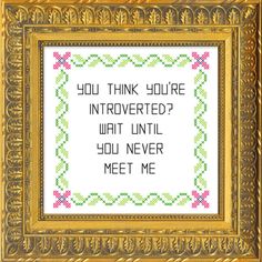 a cross stitch pattern with the words you think you're introed? what until you never meet me