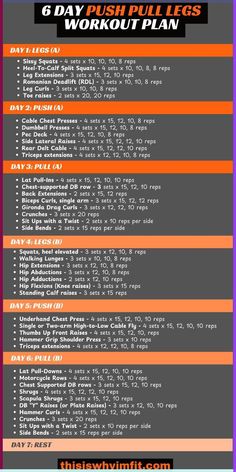 the 6 day push pull - up plan is shown in orange and black, with instructions for