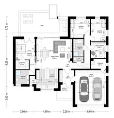 a floor plan for a house with two cars parked in the garage and an apartment on the other side