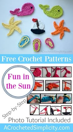 the crochet pattern is shown for children to learn how to knit and sew