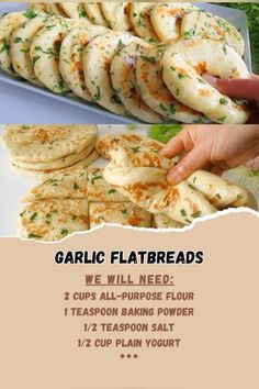 garlic flatbreads are ready to be eaten with the help of a recipe book