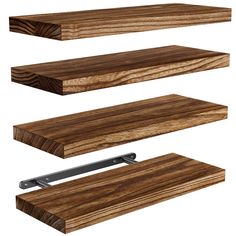 three wooden shelves with metal brackets on them