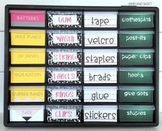 several different types of sticky notes in a black box