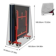 an image of a cart with a cover on it's side and measurements for the back