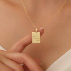 14k Gold Custom Handwriting Necklace Material: High Quality Solid 925 Sterling Silver THICK plating of 14k Gold, Rose Gold, or Rhodium (Silver) Chain includes a 2" extension for adjustable fit Hollow back design ♡ The most unique jewelry you can find, perfect as a gift for yourself or a loved one. ♡ All of our jewelry is handcrafted with enthusiasm and great care in our workshop. ► How to Order Simply use the 'PERSONALIZATION BOX' to specify the LETTER you would like. Letters are written in uppe Meaningful Gold Pendant Necklace, Personalized 14k Gold Spiritual Charm Necklaces, Personalized 14k Gold Spiritual Charm Necklace, Spiritual 14k Gold Personalized Charm Necklaces, Meaningful Engraved Rectangular Necklace, Gold Pendant Jewelry With Meaningful Style, Engraved Rose Gold Jewelry For Commemoration, White Gold Pendant Necklace With Hallmarks, White Gold Necklace With Rectangular Pendant For Gift