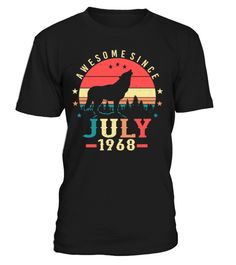 #vintage | Free shipping for orders over $50.00 . 20% Off with code THANK20 . Shop 1968 In July Wolf T-shirt Unisex | vintage custom made just for you. Available on many styles, sizes, and colors. July 1968, Born July 1968 July Born, Wolf T Shirt, Vintage Hoodies, Pride Month, Birth Month, Retro Tshirt